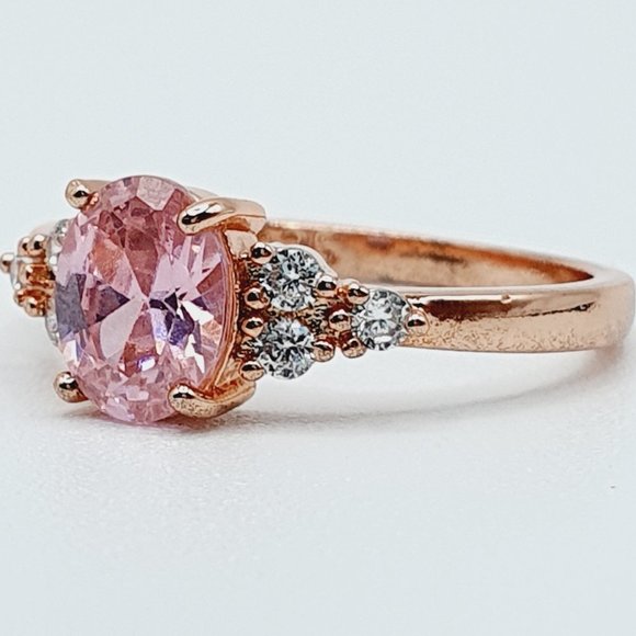 "Sweet Tiny Oval Flower Pink Rose Gold Rings for Women, VIP003 - Picture 10 of 12